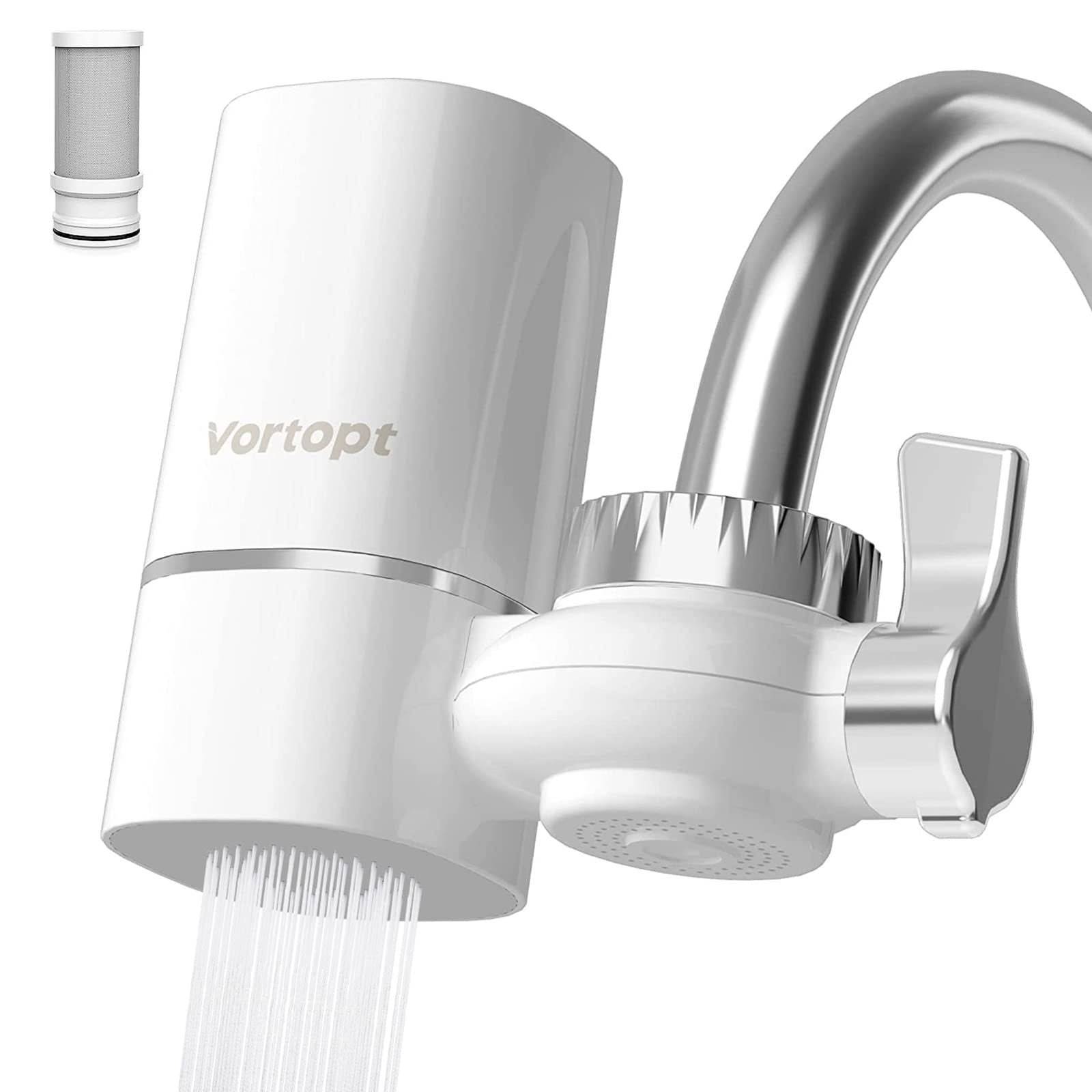 Vortopt Faucet Water Filter For Sink - NSF Certified Water Purifier For Faucet, 400 Gallons Faucet Mount Tap Water Filtration System For Kitchen, Bathroom, Reduces Lead, Chlorine, Bad Taste, T1